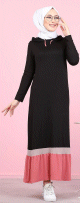 Robe longue avec capuche style Urban moderne (Vetement pour femme voilee) - Couleur noir et rose