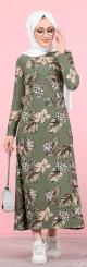 Robe longue imprimes fleurs (Vetement style femme voilee) - Couleur kaki