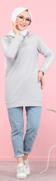 Sweatshirt decontracte a capuche (Sportswear femme voilee) - Couleur gris clair chine