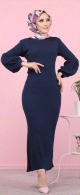 Robe longue tricotee pour femme (Modest Fashion - Automne Hiver) - Couleur bleue marine