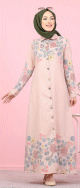 Robe-Chemise longue a fleurs pour femme (Vetement Hijab France) - Couleur rose poudre