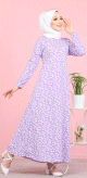 Robe evasee a motifs fleuris pour femme (Boutique Mode Musulmane en ligne) - Couleur lilas