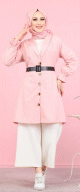 Veste longue classique boutonnee elegante (Vetement Hijab) - Couleur rose