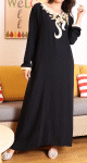 Robe longue orientale pour femme avec brodee et decoree de strass - Couleur noir