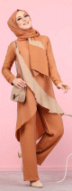 Ensemble ample 3 pieces : tunique - pantalon et voile assorti pour femme (Vetement Hijab mastour) - Couleur Rouille