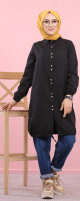 Tunique-Chemise ample boutonnee pour femme (Vetement Hijdab decontracte) - Couleur noir
