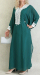 Robe de soiree orientale (2 pieces) pour femme avec effet papillon decoree de broderies et de strass - Couleur Vert emeraude