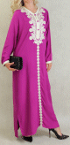 Robe Algerienne longue avec broderie et strass style caftan - Couleur Magenta