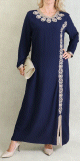 Robe orientale algerienne brodee et perlee pour femme - Couleur Bleu marine