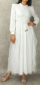 Robe de soiree longue en tulle habillee pour femme - Couleur blanche