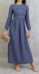Robe longue avec ceinture large a pression (Robes femmes Turquie) - Couleur Bleu acier