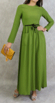 Robe elegante longue et evasee avec lien a nouer a la taille - Couleur Vert