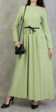 Robe elegante longue et evasee avec lien a nouer a la taille - Couleur Vert pistache clair