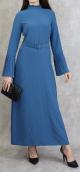 Robe classique et elegante manches plissees - Couleur Bleu acier