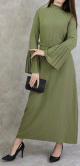 Robe classique et elegante manches plissees - Couleur Kaki clair