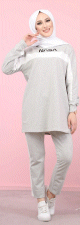 Ensemble survetement imprime "NASA" - Tenue pour femme voilee (Hijab sport Turquie pas cher) - Couleur gris clair