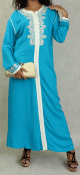 Robe Marocaine longue avec broderies et strass style caftan - Couleur Bleu turquoise