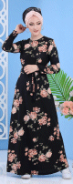 Robe decontractee maxi-longue noire fleurie pour femme