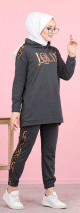 Ensemble sportswear femme motif panthere Tunique a capuche et Pantalon (Hijab Sport) - Couleur anthracite