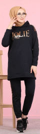 Ensemble sportswear femme motif panthere Tunique a capuche et Pantalon (Hijab Sportswear) - Couleur noir