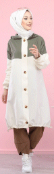 Veste longue bicolore a capuche (Vetement islamique pour femme) - Couleur blanc et kaki