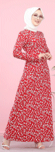Robe longue evasee a motifs fleurs (Vente en ligne vetement femme musulmane) - Couleur rouge