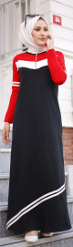 Robe sweat-shirt longue pour femme (Vetement musulmane hijab moderne - Grande taille disponible) - Couleur rouge et noire
