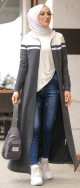 Robe longue a capuche fermeture zip (Boutique Modest Fashion pour jeune femme voilee) - Couleur gris anthracite ecru