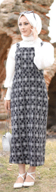 Combinaison-Salopette a carreaux de couleur noir et blanc (Tenue Hijab pour femme voilee)
