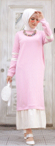 Robe longue moderne bi-couleur style decontracte (Robes pas cher femme voilee en ligne) - Couleur rose clair et blanc
