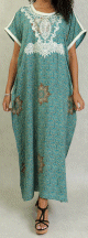 Robe longue imprimee a motifs fleuris arabesques et broderies pour femme - Couleur Vert