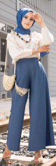 Ensemble Casual Pantalon tres large et Blouse avec collier assorti (Vetement Hijab Turque) - Couleur bleu petrole