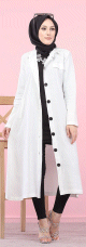Veste longue pour femme - style chemise (Vetement Hijab) - Couleur blanc