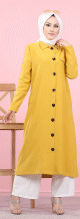 Veste longue pour femme - style chemise (Mode Musulmane) - Couleur jaune moutarde