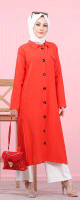 Veste longue pour femme - style chemise (Vetement Modest Fashion) - Couleur rouge grenadine