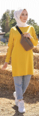 Tunique Casual Style Sweat-Shirt pour femme (Tenue Hijab moderne) - Couleur Jaune Moutarde
