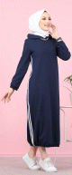 Robe longue a capuche style sweat shirt (Hijab sport pour femme musulmane) - Couleur bleu marine