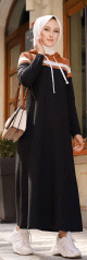 Robe a capuche de type sportswear decontracte - Vetement Hijab pour femme musulmane - Couleur noir, blanc et camel