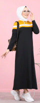 Robe a capuche style Sportswear decontracte - Vetement Modest Fashion pour femme voilee - Couleur noir, blanc et jaune moutarde