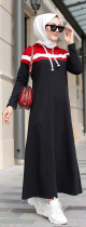 Robe a capuche style jeune et sportswear - Vetement Hijab moderne pour femme musulmane - Couleur noir, blanc et bordeaux
