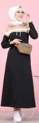 Robe decontractee a capuche style sportswear - Tenue Hijab moderne pour femme musulmane - Couleur noir blanc et nude