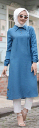 Tunique longue (Vetement Hijab pour femme voilee) - Couleur bleu indigo