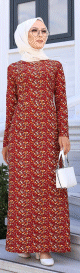 Robe longue a fleurs (Modest Fashion) - Couleur Bordeaux