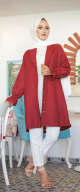Veste longue classique boutonnee elegante (Vetement Hijab) - Couleur framboise