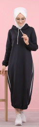 Robe longue a capuche style sweat shirt (Hijab sport pour femme musulmane) - Couleur Noir