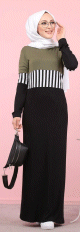 Robe moderne decontractee a capuche pour femme (Modest Fashion) - Couleur noir blanc et kaki