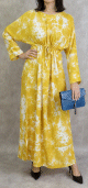 Robe longue en coton a imprimes delaves - Couleur jaune