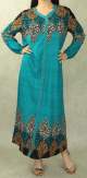 Robe longe orientale fluide imprimee pour femmes - Couleur bleu-vert