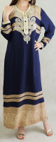 Robe orientale longue avec broderies et strass - Couleur Bleu marine