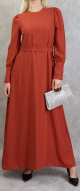 Robe elegante longue et fluide pour femme - Couleur rouge brique